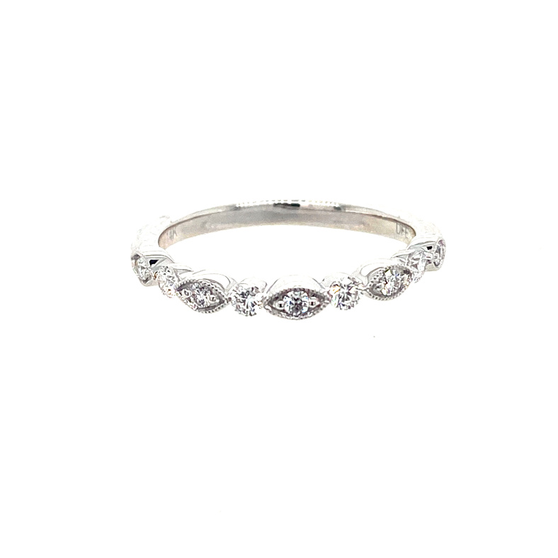 14 KARAT WHITE GOLD DIAMOND ANNIVERSARY RING SIZE 6.5 WITH 9=0.25TW ROUND G-H COLOR SI1 CLARITY DIAMONDS   (2.30 GRAMS)