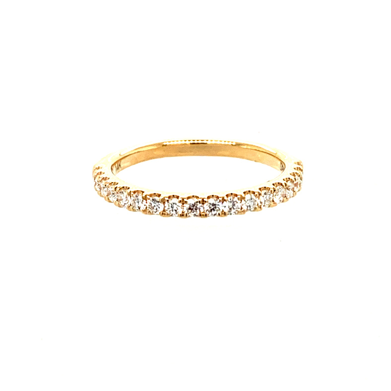 14 KARAT YELLOW GOLD MICRO PAVE  SET DIAMOND ANNIVERSARY RING SIZE 6.5 WITH 18=0.35TW ROUND G-H COLOR SI1 CLARITY DIAMONDS