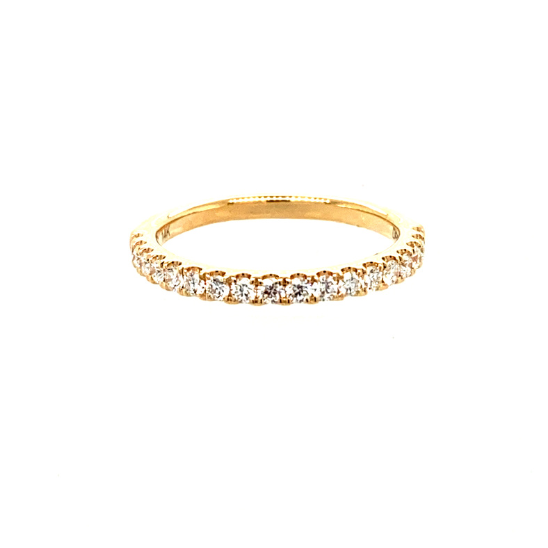 14 KARAT YELLOW GOLD PAVE' SET DIAMOND ANNIVERSARY RING SIZE 6.5 WITH 18=0.35TW ROUND G COLOR VS2 CLARITY DIAMONDS  (2.18 GRAMS)