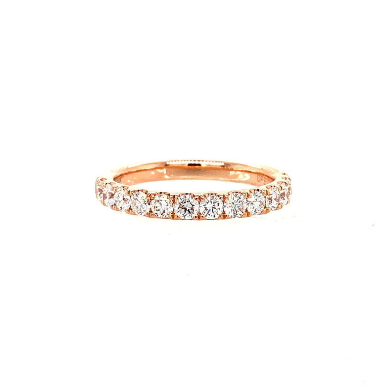 14 KARAT ROSE GOLD DIAMOND ANNIVERSARY RING SIZE 6.5 WITH 13=0.78TW ROUND G-H COLOR SI1 CLARITY DIAMONDS