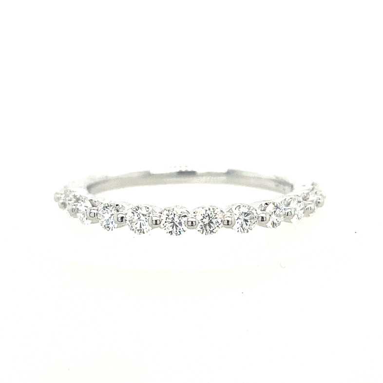 14K WHITE GOLD PRONG SET DIAMOND ANNIVERSARY RING SIZE 6.5 WITH 13=0.50TW ROUND G-H SI1-SI2 DIAMONDS