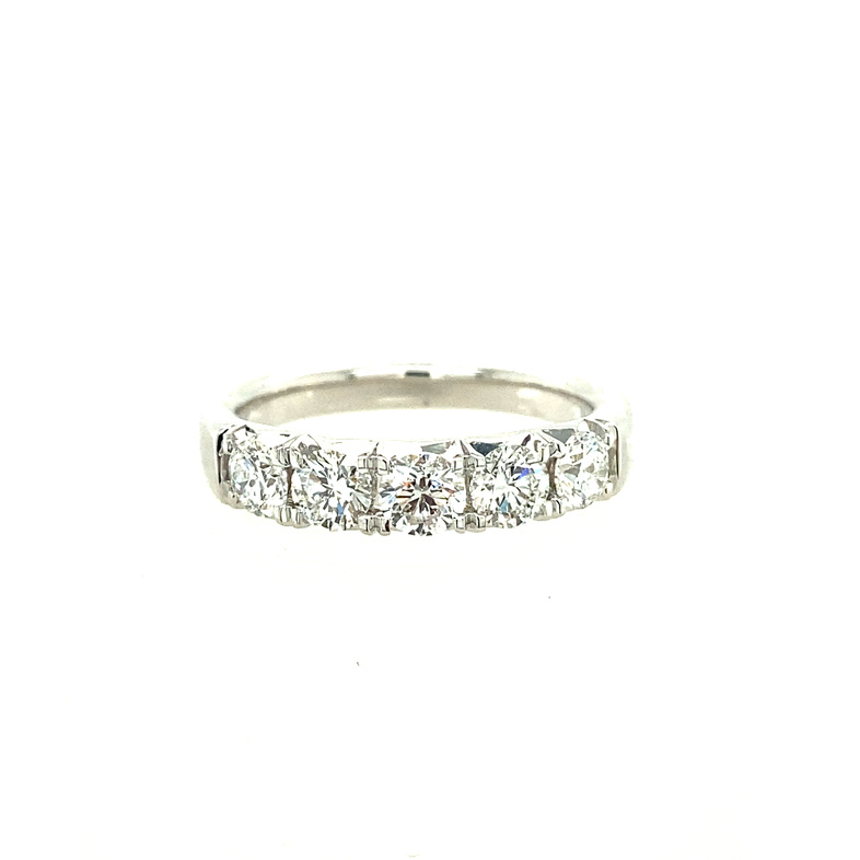14K WHITE GOLD PRONG SET DIAMOND ANNIVERSARY RING SIZE 6.5 WITH 5=1.00TW ROUND G VS2-SI1 DIAMONDS  (4.32 GRAMS)