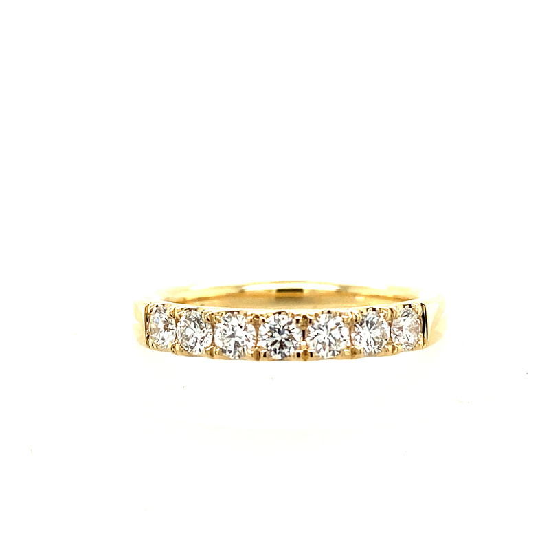 14K YELLOW GOLD DIAMOND ANNIVERSARY RING SIZE 6.5 WITH 7=0.50TW ROUND G VS2-SI1 DIAMONDS   (3.34 GRAMS)