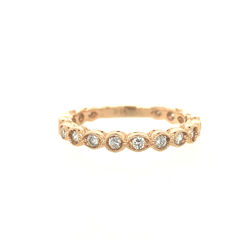 14K ROSE GOLD MILGRAIN STACKABLE DIAMOND ANNIVERSARY RING SIZE 7.75 WITH 17=0.50TW ROUND H-I SI2-I1 DIAMONDS