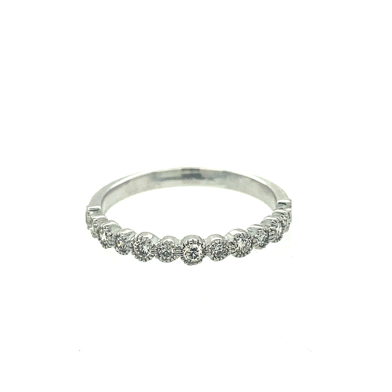 MILGRAIN 14K WHITE GOLD BEZEL DIAMOND ANNIVERSARY RING SIZE 7 WITH 13=0.33TW ROUND G-H SI1-SI2 DIAMONDS   (1.86 GRAMS)