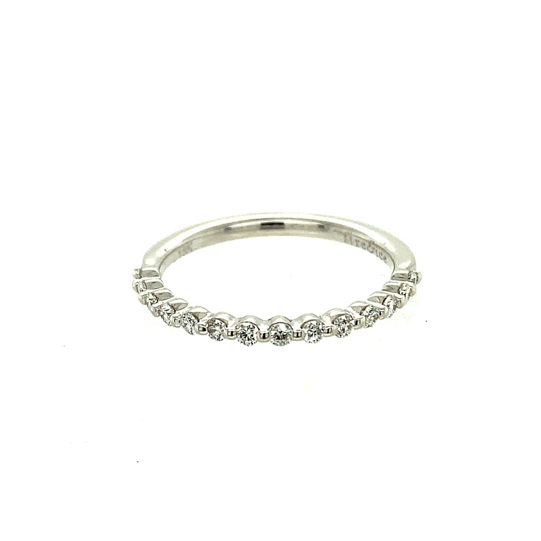 FIRE & ICE 18K WHITE GOLD SHARED PRONG DIAMOND ANNIVERSARY RING SIZE 6.5 WITH 14=0.25TW ROUND I-J SI1 DIAMONDS