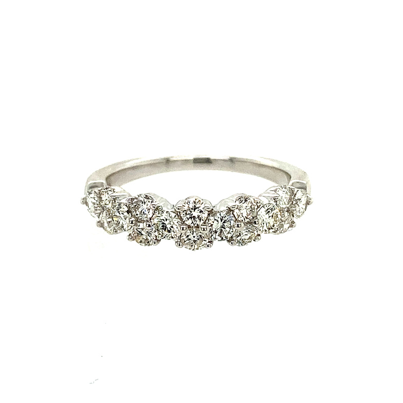 14K WHITE GOLD SHARED PRONG DIAMOND ANNIVERSARY RING SIZE 7 WITH 16=0.95TW ROUND H-I SI2 DIAMONDS   (3.31 GRAMS)