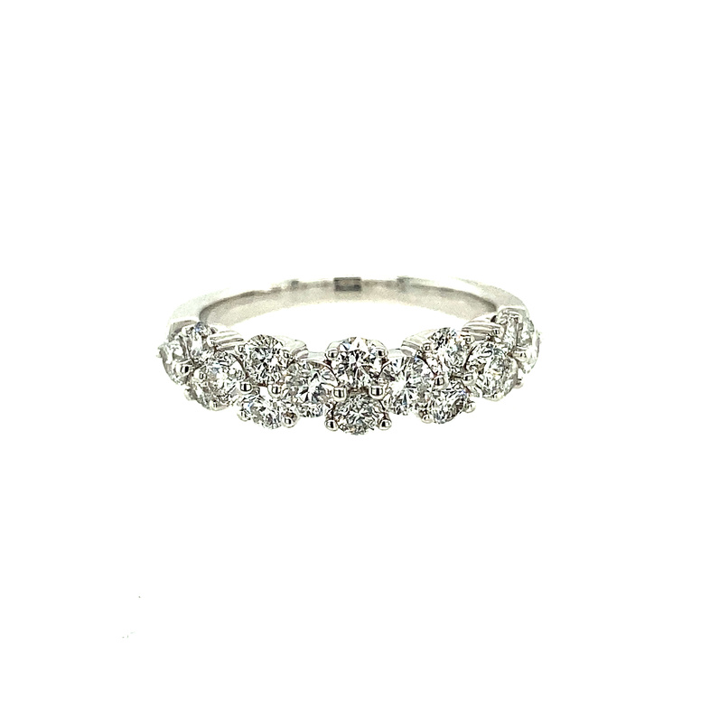 14K WHITE GOLD SHARED PRONG DIAMOND ANNIVERSARY RING SIZE 7 WITH 16=1.45TW ROUND H-I SI2-I1 DIAMONDS