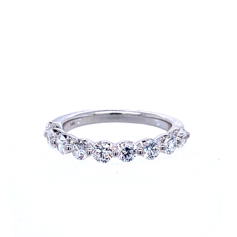 14 KARAT WHITE GOLD DIAMOND RING SIZE 6.5 WITH 9=1.00TW ROUND G COLOR VS2-SI1 CLARITY DIAMONDS   (2.90 GRAMS)