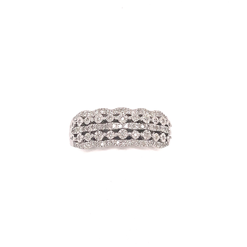 10K WHITE GOLD DIAMOND FASHION RING SIZE 7 WITH 92=0.33TW SINGLE CUT I I1-I2 DIAMONDS  (3.49 GRAMS)