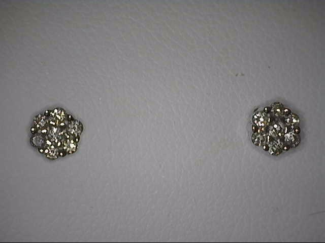 14 KARAT WHITE GOLD CLUSTER DIAMOND EARRINGS WITH 14=0.20TW ROUND H COLOR SI1 CLARITY DIAMONDS