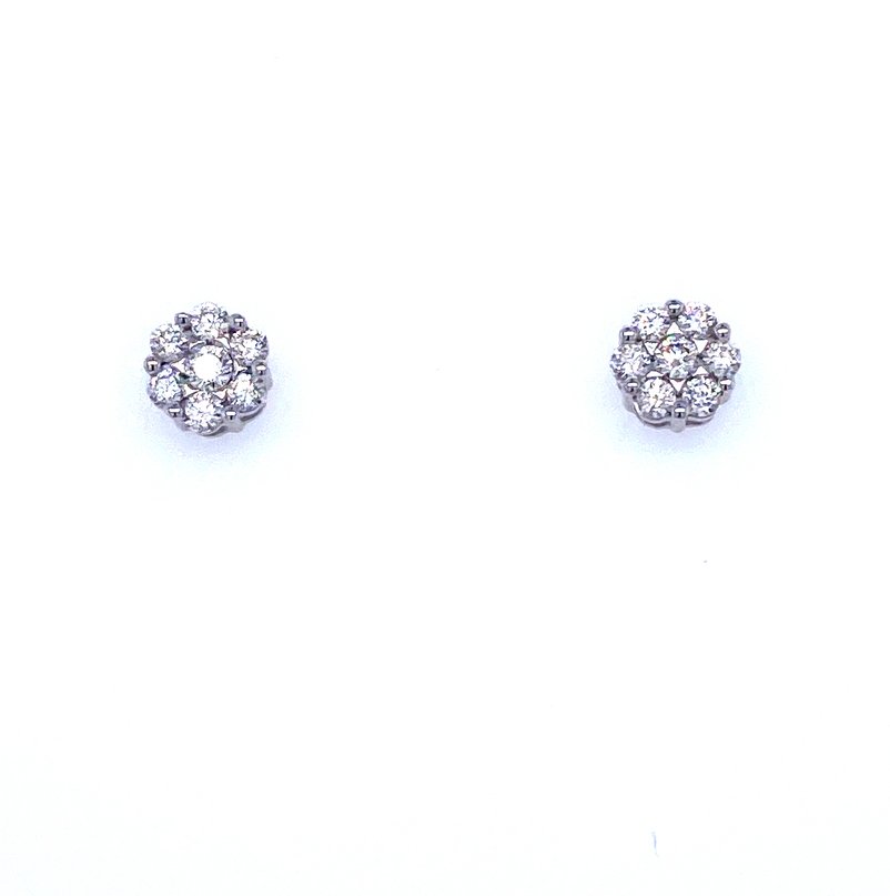 14 KARAT WHITE GOLD CLUSTER DIAMOND EARRINGS WITH 14=0.46TW ROUND H-I COLOR SI1-SI2 CLARITY DIAMONDS