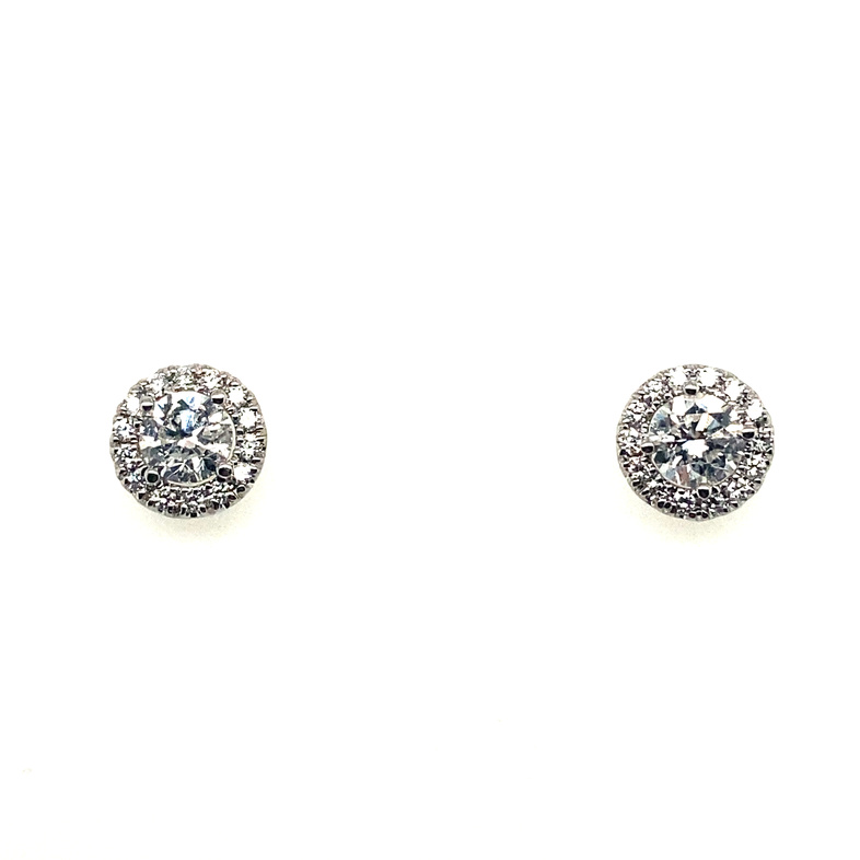 14 KARAT WHITE GOLD CLUSTER DIAMOND EARRINGS WITH 2=0.76TW ROUND DIAMONDS AND 28=0.24TW ROUND G-H I1 DIAMONDS