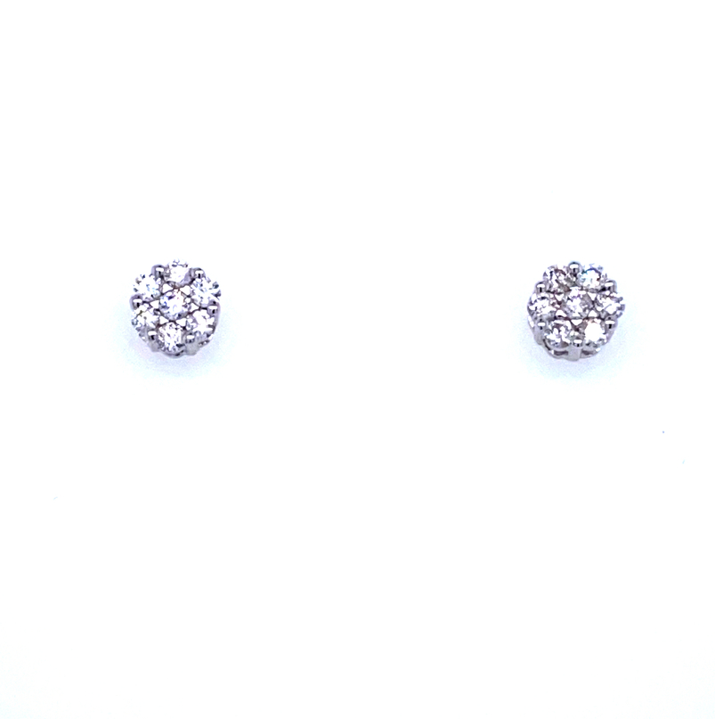 14 KARAT WHITE GOLD CLUSTER DIAMOND EARRINGS WITH 0.33TW ROUND H-I COLOR SI1-SI2 CLARITY DIAMONDS