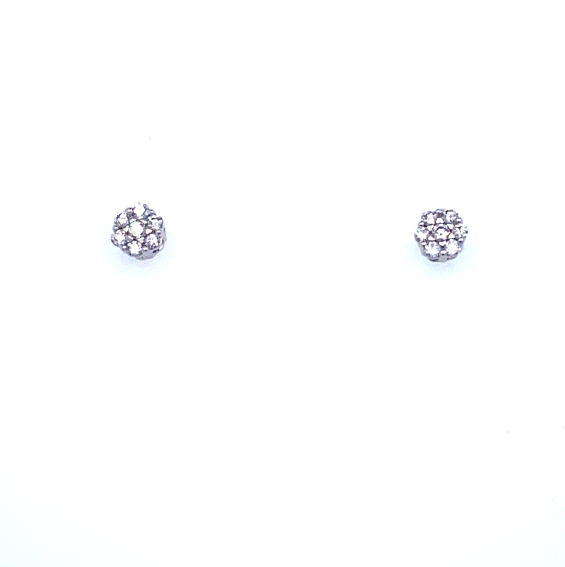 14 KARAT WHITE GOLD CLUSTER DIAMOND EARRINGS WITH 14=0.15TW ROUND H COLOR SI1 CLARITY DIAMONDS