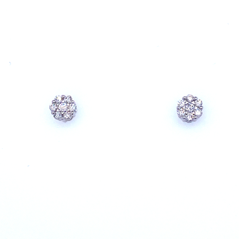 14 KARAT WHITE GOLD CLUSTER DIAMOND EARRINGS WITH 14=0.25TW ROUND H-I COLOR SI1-SI2 CLARITY DIAMONDS