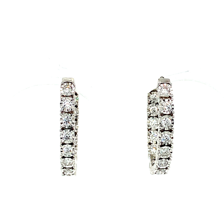 14K WHITE GOLD INSIDE OUT HOOP DIAMOND EARRINGS WITH 28=0.98TW ROUND H-I I1 DIAMONDS    (7.03 GRAMS)