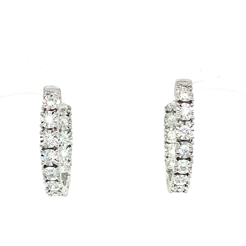 14 KARAT WHITE GOLD INSIDE OUT HOOP DIAMOND EARRINGS WITH 26=0.53TW ROUND H-I I1 DIAMONDS   (4.98 GRAMS)