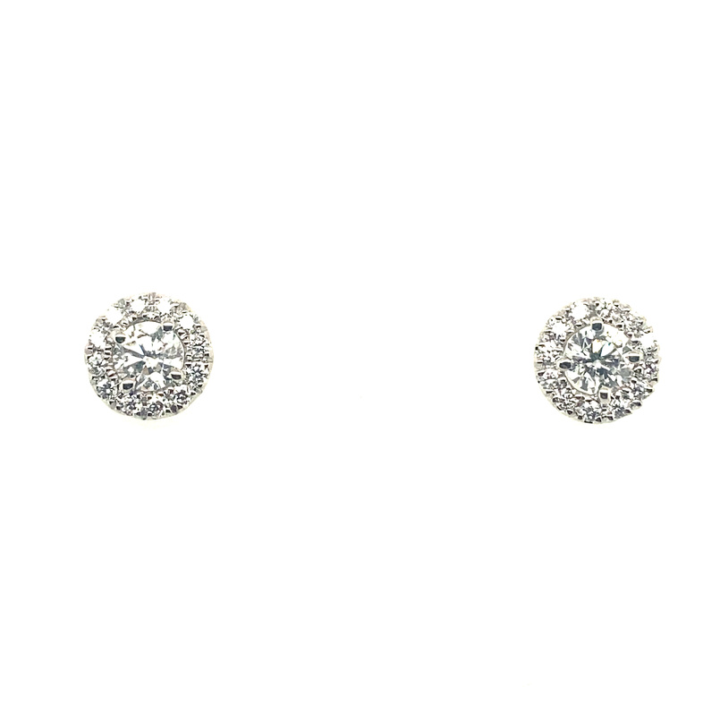 14 KARAT WHITE GOLD CLUSTER DIAMOND EARRINGS WITH 2=0.50TW ROUND DIAMONDS AND 24=0.25TW ROUND G-H-I COLOR SI3-I1 CLARITY DIAMONDS