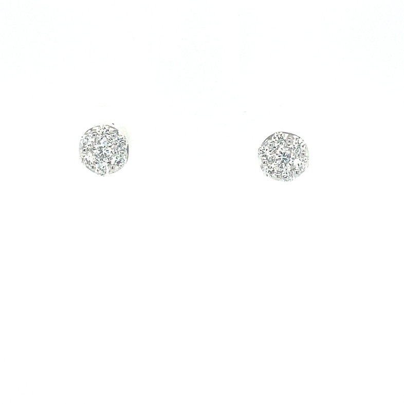 FIRE & ICE 18K WHITE GOLD STUD DIAMOND EARRINGS WITH 2=0.05TW ROUND I-J SI1 DIAMONDS AND 12=0.20TW ROUND I-J SI1 DIAMONDS