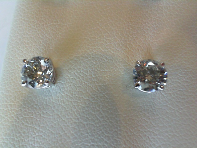 14K WHITE GOLD STUD DIAMOND EARRINGS WITH 2=1.30TW ROUND G-H I1-I2 DIAMONDS