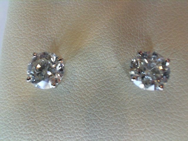 14K WHITE GOLD STUD DIAMOND EARRINGS WITH 2=2.10TW ROUND G-H I1-I2 DIAMONDS