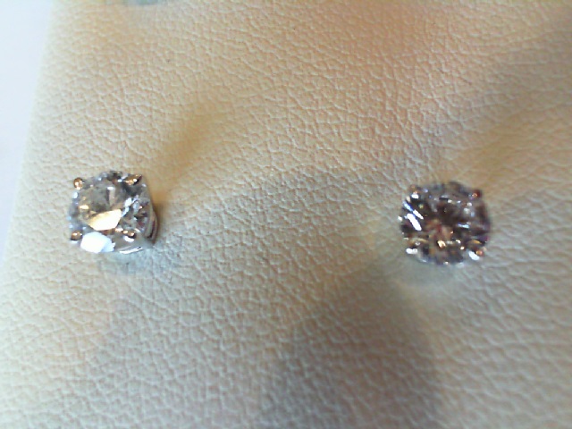14 KARAT WHITE GOLD B QUALITY STUD DIAMOND EARRINGS WITH 2=0.73TW ROUND G-H COLOR I1 CARITY DIAMONDS