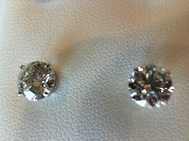 14K WHITE GOLD B STUD DIAMOND EARRINGS WITH 2=2.01TW ROUND G-H I1 DIAMONDS