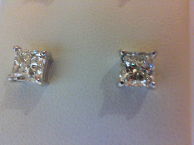 14K WHITE GOLD STUD DIAMOND EARRINGS WITH 2=2.03TW PRINCESS G-H I1 DIAMONDS