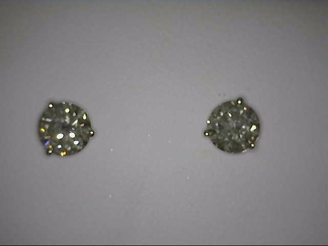 14K WHITE GOLD STUD DIAMOND EARRINGS WITH 2=1.02TW ROUND G-H I1 DIAMONDS