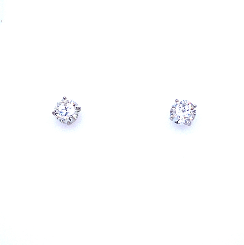 14K WHITE GOLD STUD DIAMOND EARRINGS WITH 2=1.20TW ROUND G-H I1 DIAMONDS