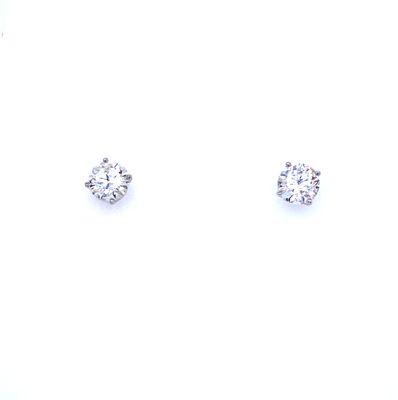 14K WHITE GOLD STUD DIAMOND EARRINGS WITH 2=1.23TW ROUND G-H I1 DIAMONDS