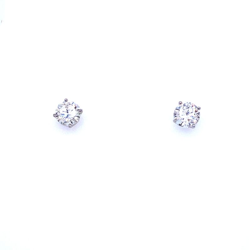 14K WHITE GOLD STUD DIAMOND EARRINGS WITH 2=1.21TW ROUND G-H I1 DIAMONDS