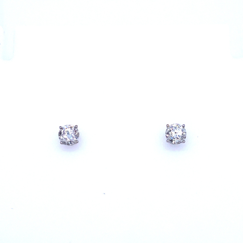 14 KARAT WHITE GOLD DIAMOND EARRINGS WITH 2=1.00TW ROUND G-H I1-I2 DIAMONDS