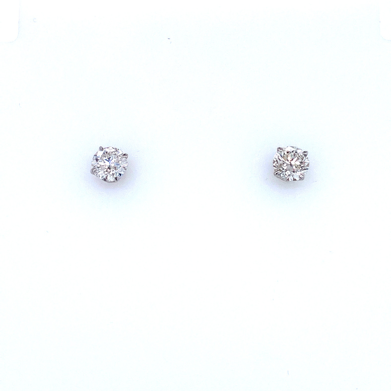 14 KARAT WHITE GOLD B QUALITY STUD DIAMOND EARRINGS WITH 2=1.09TW ROUND G-H COLOR I1 CLARITY DIAMONDS