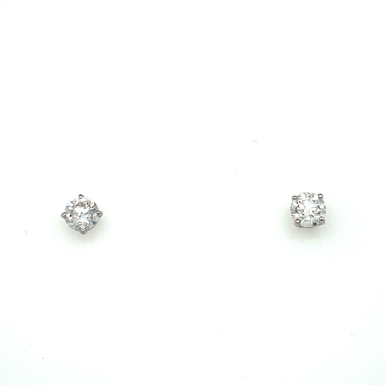 14 KARAT WHITE GOLD STUD DIAMOND EARRINGS WITH 2=0.53TW ROUND G-H COLOR I1-I2 CLARITY DIAMONDS
