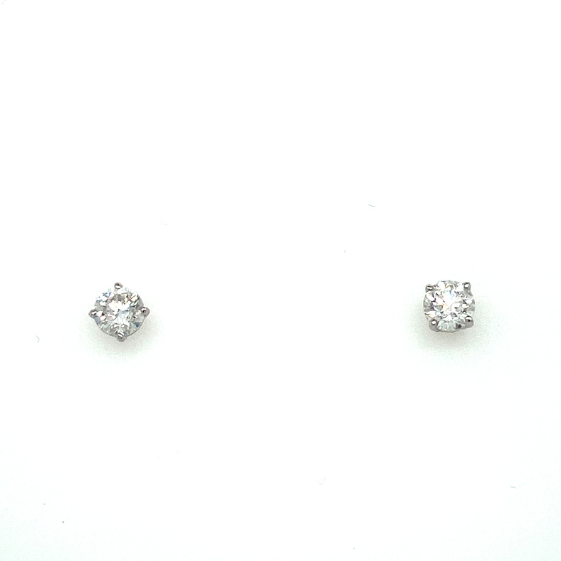 14 KARAT WHITE GOLD STUD DIAMOND EARRINGS WITH 2=0.48TW ROUND G-H COLOR I1-I2 CLARITY DIAMONDS