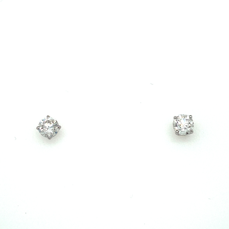 14 KARAT WHITE GOLD STUD DIAMOND EARRINGS WITH 2=0.49TW ROUND G-H COLOR I1-I2 CLARITY DIAMONDS