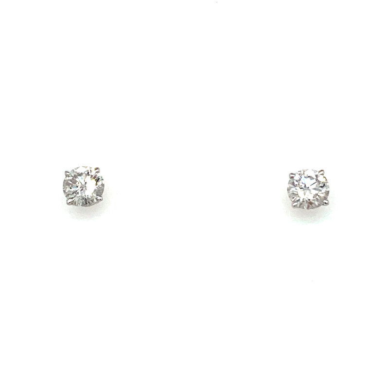 14 KARAT WHITE GOLD B QUALITY STUD DIAMOND EARRINGS WITH 2=0.73TW ROUND G-H COLOR I1 CARITY DIAMONDS