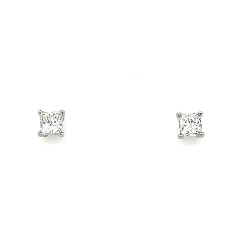 14K WHITE GOLD STUD DIAMOND EARRINGS WITH 2=0.70TW PRINCESS G-H I1 DIAMONDS