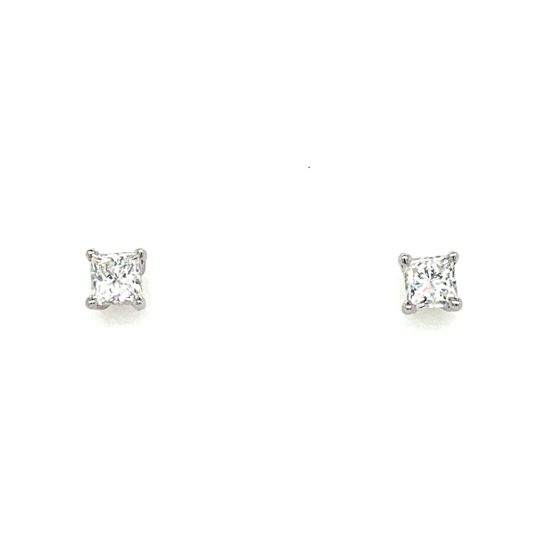 14K WHITE GOLD STUD DIAMOND EARRINGS WITH 2=0.72TW PRINCESS G-H I1 DIAMONDS
