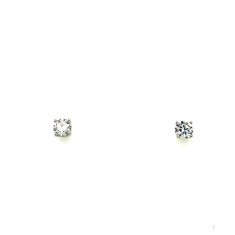 14 KARAT WHITE GOLD B STUD DIAMOND EARRINGS WITH 2=0.47TW ROUND G-H COLOR I1 CLARITY DIAMONDS