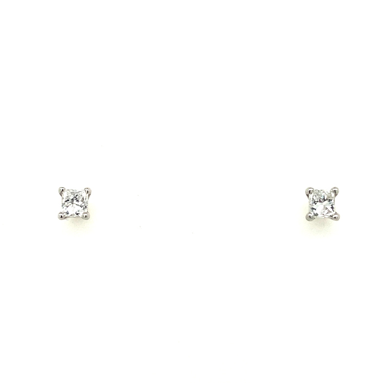 14 KARAT WHITE GOLD B QUALITY STUD DIAMOND EARRINGS WITH 2=0.26TW PRINCESS G-H COLOR I1 CLARITY DIAMONDS