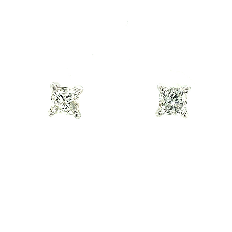 14K WHITE GOLD STUD DIAMOND EARRINGS WITH 2=1.11TW PRINCESS G-H I1 DIAMONDS