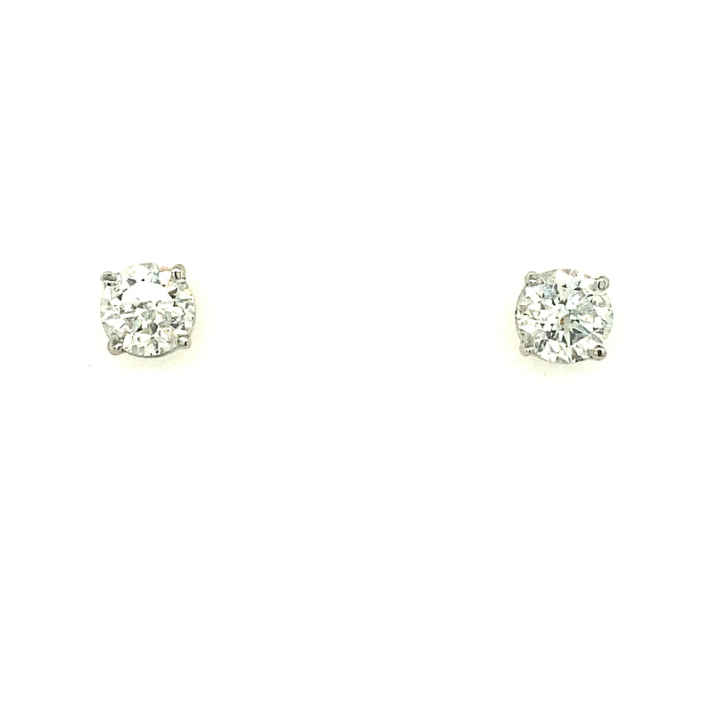 14K WHITE GOLD STUD DIAMOND EARRINGS WITH 2=1.40TW ROUND G-H I1 DIAMONDS