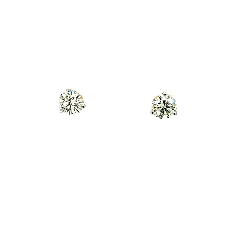 FIRE & ICE 18K WHITE GOLD STUD DIAMOND EARRINGS WITH 2=0.80TW ROUND I-J SI1 DIAMONDS