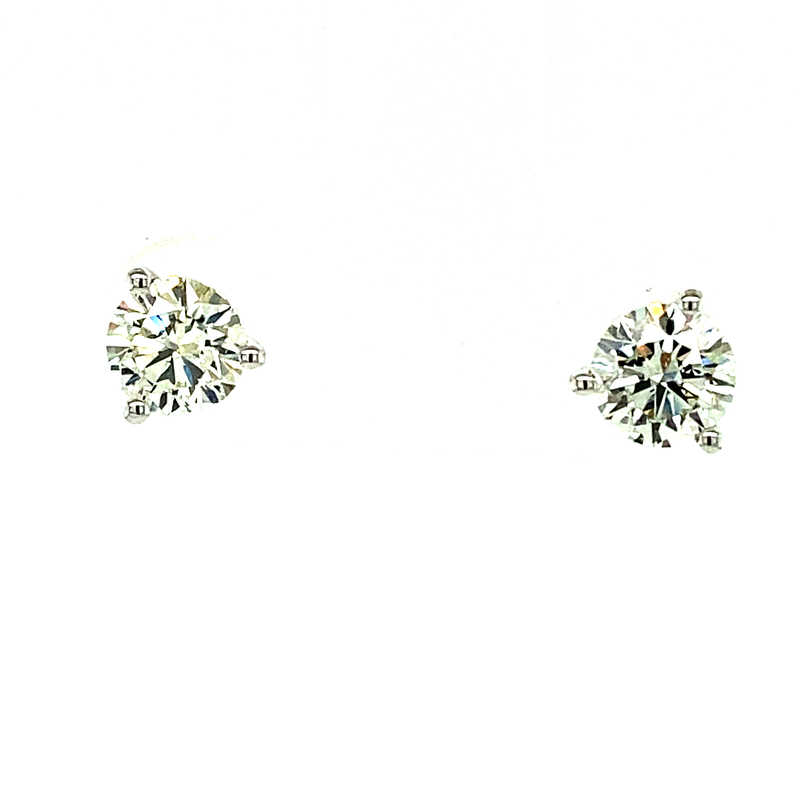 18K WHITE GOLD STUD DIAMOND EARRINGS WITH ONE 0.50CT ROUND K SI1 DIAMOND AND ONE 0.50CT ROUND K VS1 DIAMOND   (1.02 GRAMS)