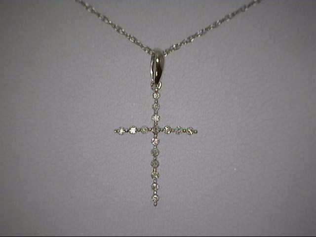 14K WHITE GOLD CROSS DIAMOND PENDANT WITH 16=0.10TW ROUND I I1 DIAMONDS ON 18