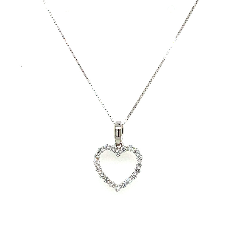 14K WHITE GOLD HEART DIAMOND PENDANT WITH 20=0.25TW ROUND H-I I1 DIAMONDS ON A 14KT WHITE GOLD 18