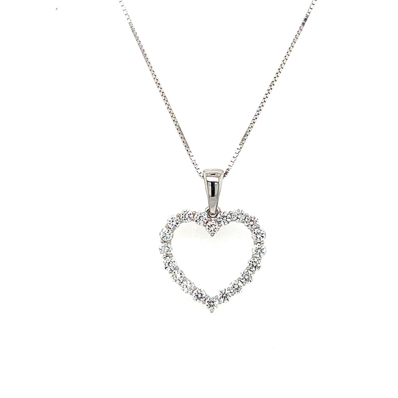 14K WHITE GOLD HEART DIAMOND PENDANT WITH 20=0.50TW ROUND H-I I1 DIAMONDS 18